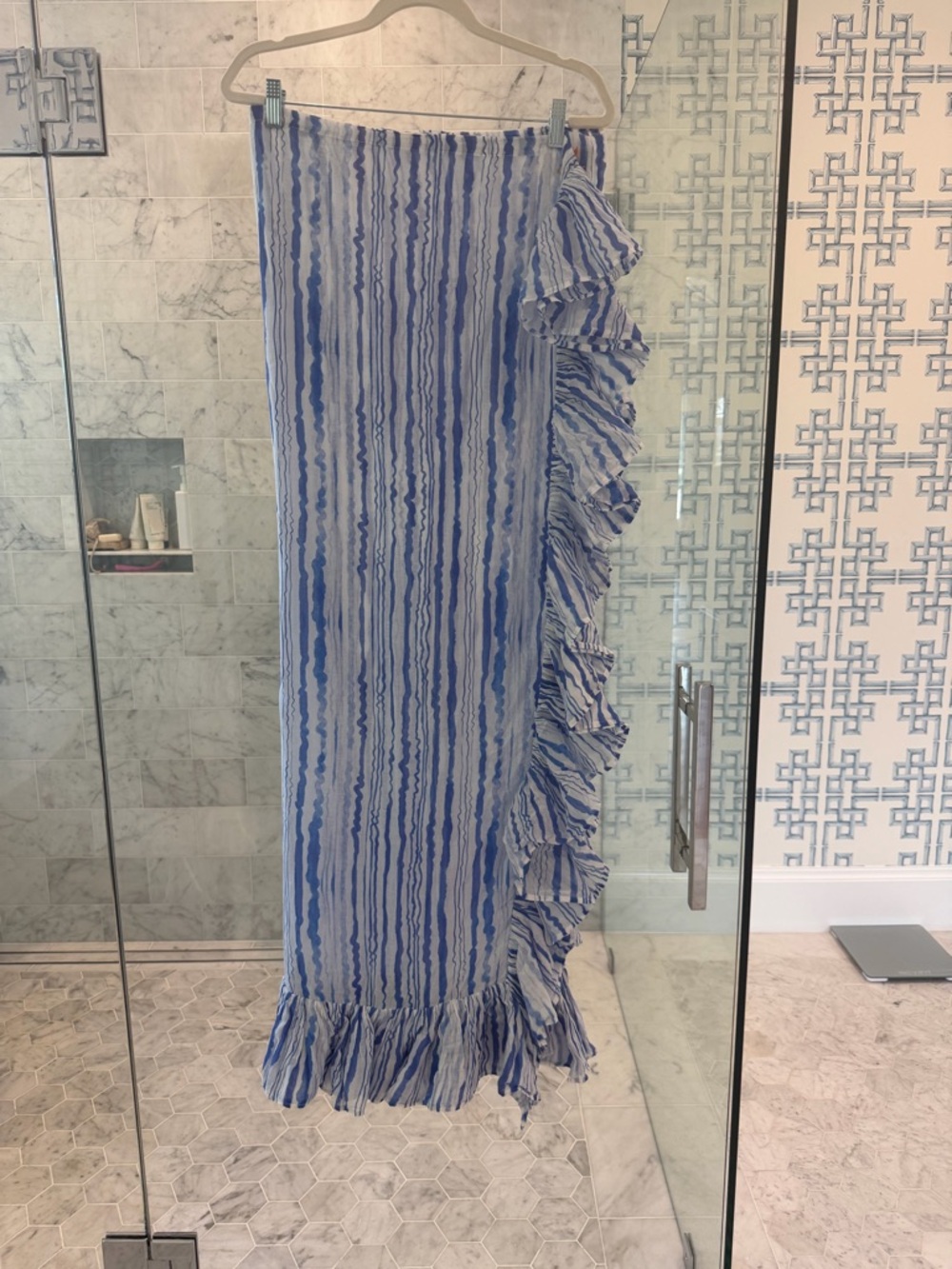 Striped Blue Ruffle Maxi Skirt - Women